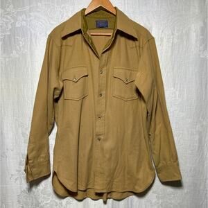 VTG Pendleton Button Up Shirt Large Brown 100% Wool Long Sleeve Western Rodeo 70